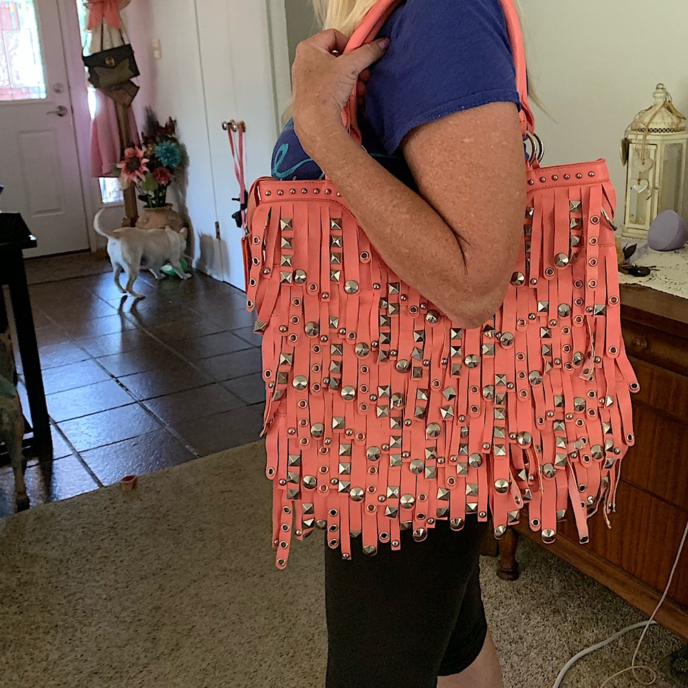 Coral Handbag with silver accents